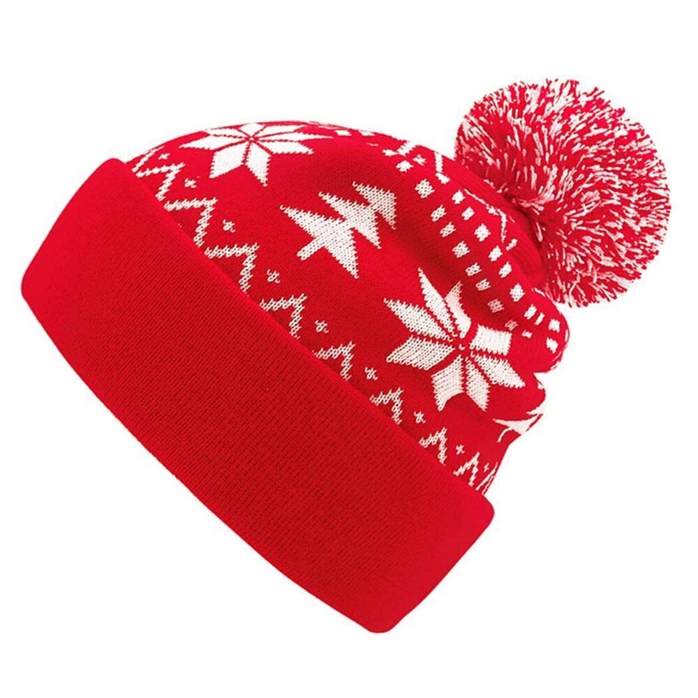 1561 Christmas Cable Knitted Beanie Hat with Pom Pom Snowflake Crochet Xmas